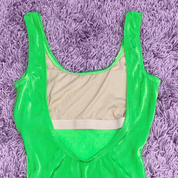 VTG 90s Catalina Lime Green Slime Neon One Piece Low Back Solid Color Swimsuit - Picture 7 of 10